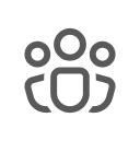Minimalist line icon representing a group of three people collaborating.