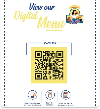Promotional flyer for La Tia featuring a scannable QR code to view their digital menu.