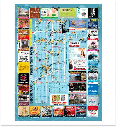 First DetourMaps printed community map featuring local businesses in Berwyn and Cicero.